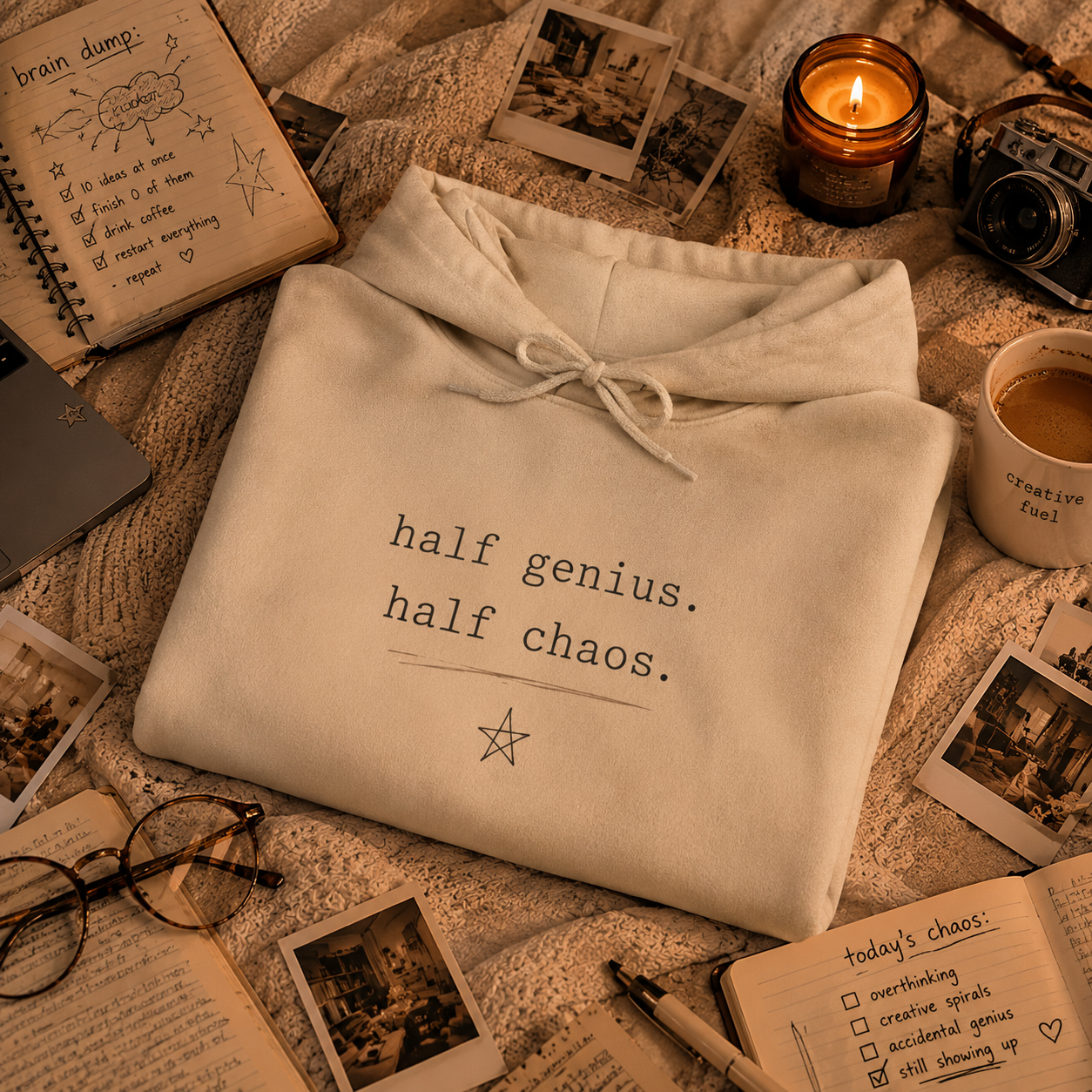 HALF GENIUS. HALF CHAOS. Hoodie for the beautifully overstimulated mind