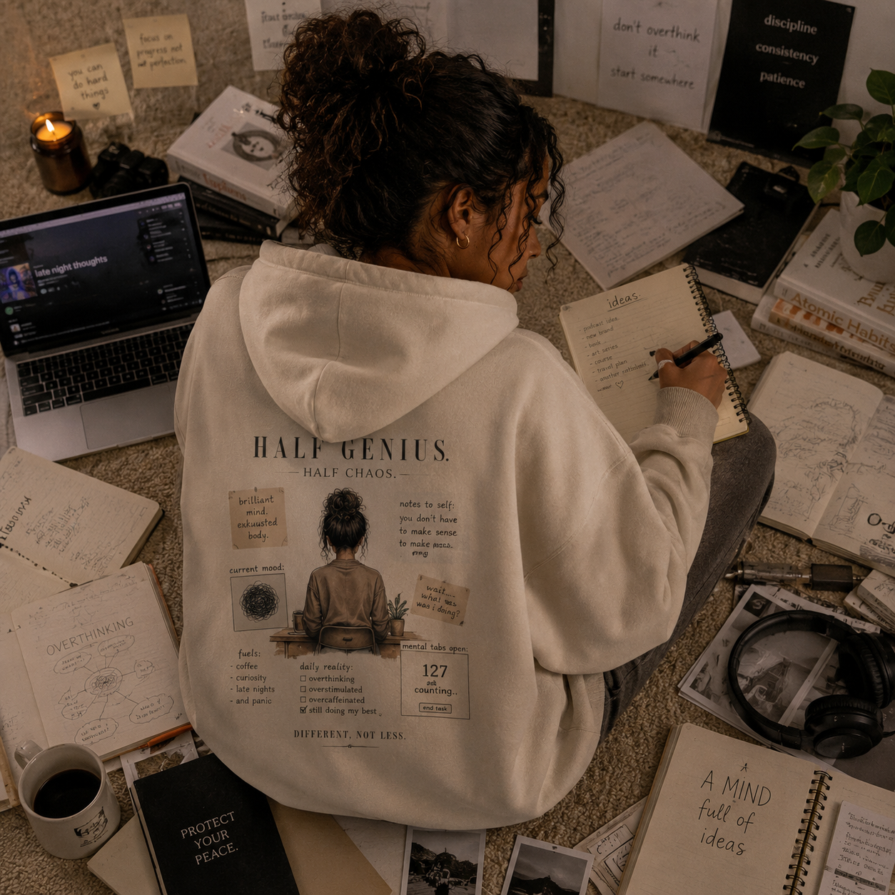 HALF GENIUS. HALF CHAOS. Hoodie for the beautifully overstimulated mind