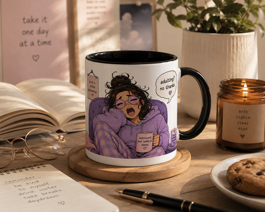 Adulting? No Thanks | Cozy Introvert Aesthetic Mug | Pastel ADHD Chaos Coffee Cup